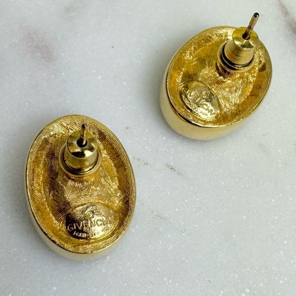 Vintage Givenchy Periwinkle Gold Oval Pierced Stud Earrings - Picture 7 of 7